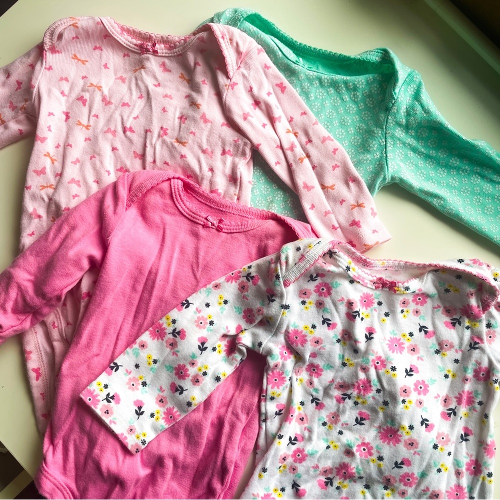 Carters 0-3 Long Sleeve Baby Girl Onesie Bunle